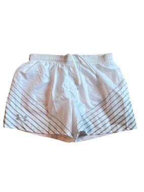 NWOT Under Armour White Gray Stripe Running Shorts, Lined, Elastic Waist, XS